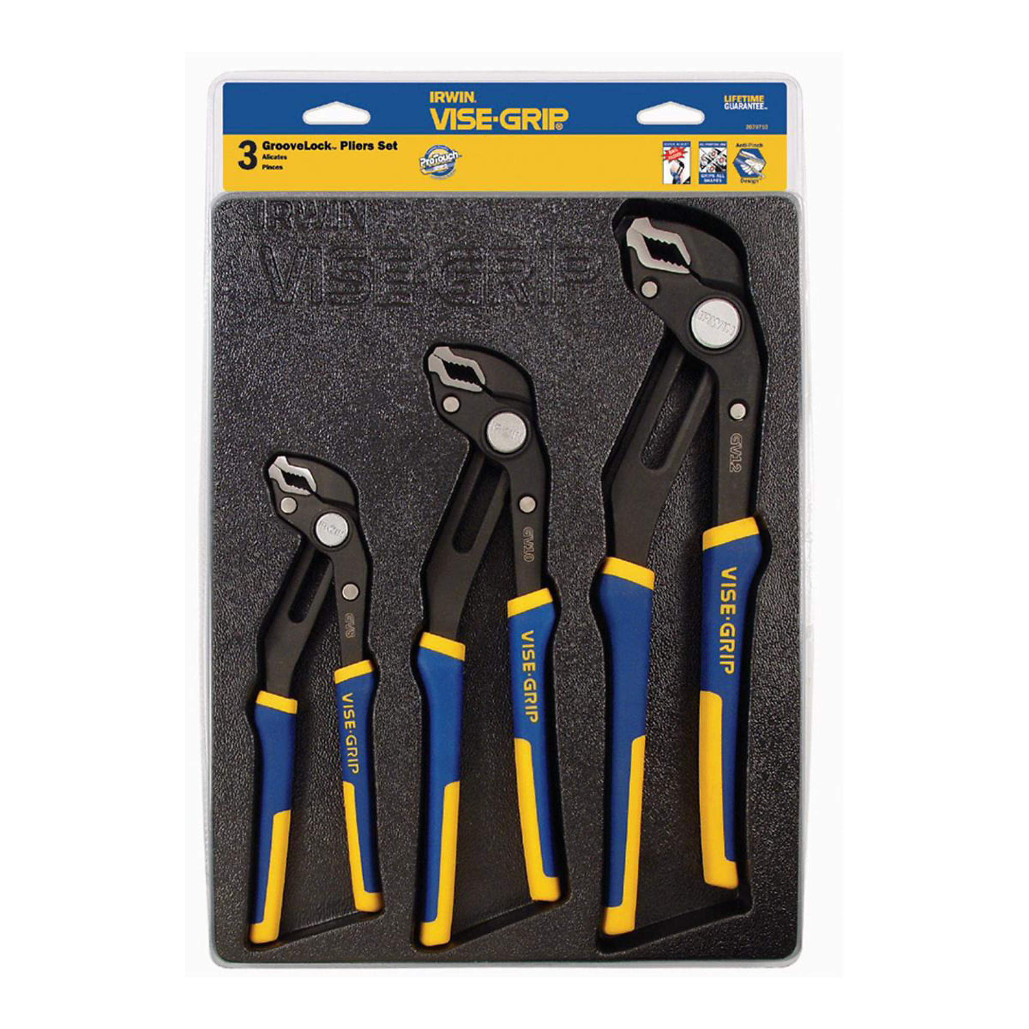 Vise-Grip GrooveLock Pliers Set — 3-Piece, ProTouch Grips, Model# VGP2078710